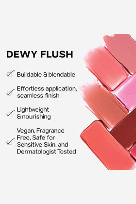 Saie Dew Liquid Blush on a vanity with other beauty products