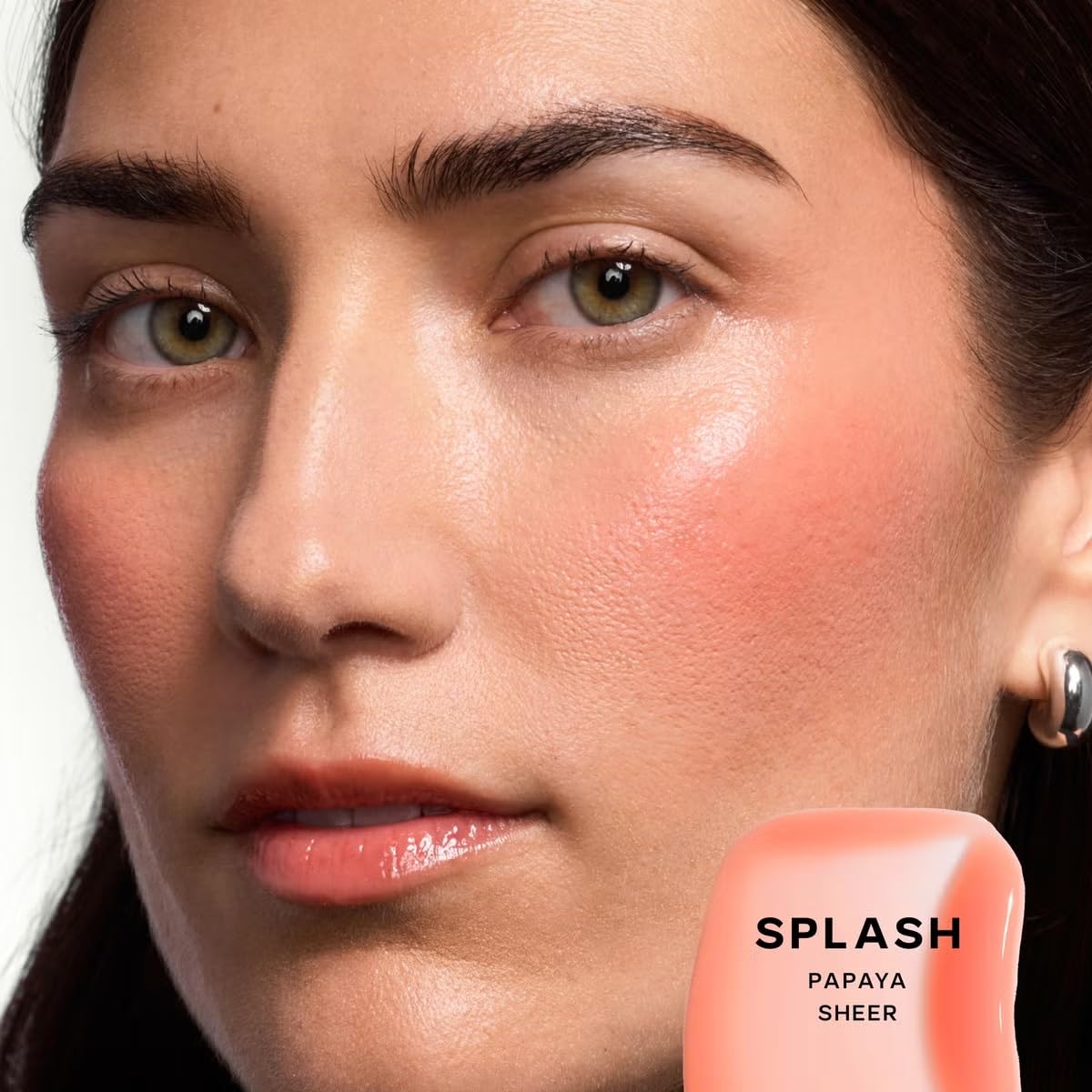 Saie Glossybounce Hydrating Lip Gloss in Splash shade on lips