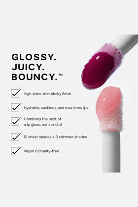 Saie Glossybounce Hydrating Lip Gloss Oil Hybrid swatch on skin