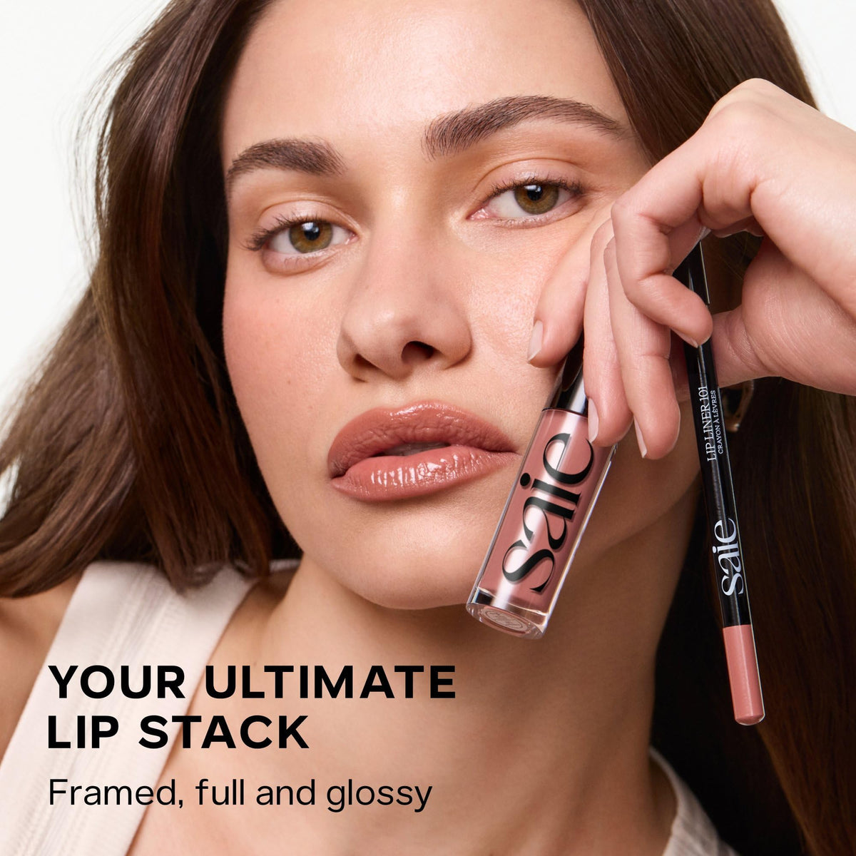 Saie Glossybounce Hydrating Lip Gloss Oil Hybrid texture swatch