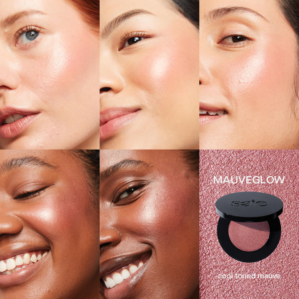 Saie Glow Sculpt Multi-Use Highlighter Cream Blush Mauveglow with brush
