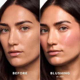 Saie Mini Dew Liquid Blush shade swatch on skin