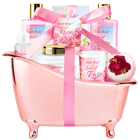 Saint Roy Rose Spa Gift Basket Set with 8 bath products