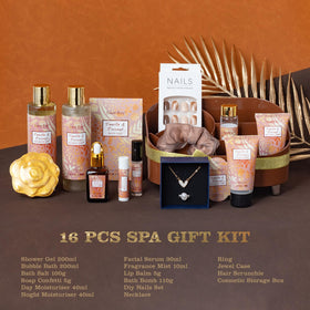 Saint Roy Spa Gift Basket showing shower gel and bubble bath