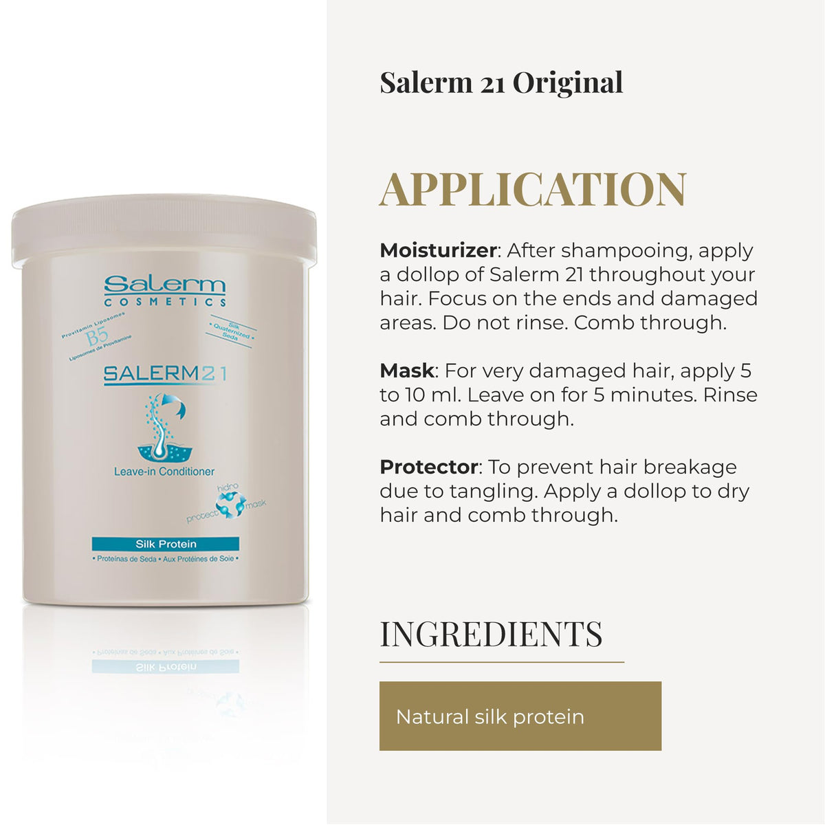 SALERM Instant Hair Conditioner 21 Silk Protein 1000 ml with texture on hand