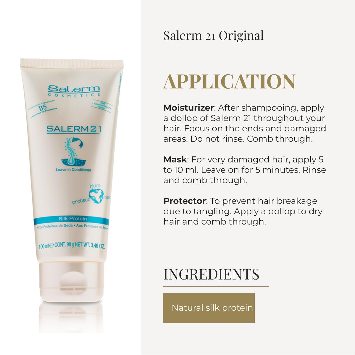 SALERM Instant Hair Conditioner 21 Silk Protein 100ml with texture close-up