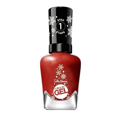 Sally Hansen Miracle Gel Jolly Holly shimmery red nail polish front view