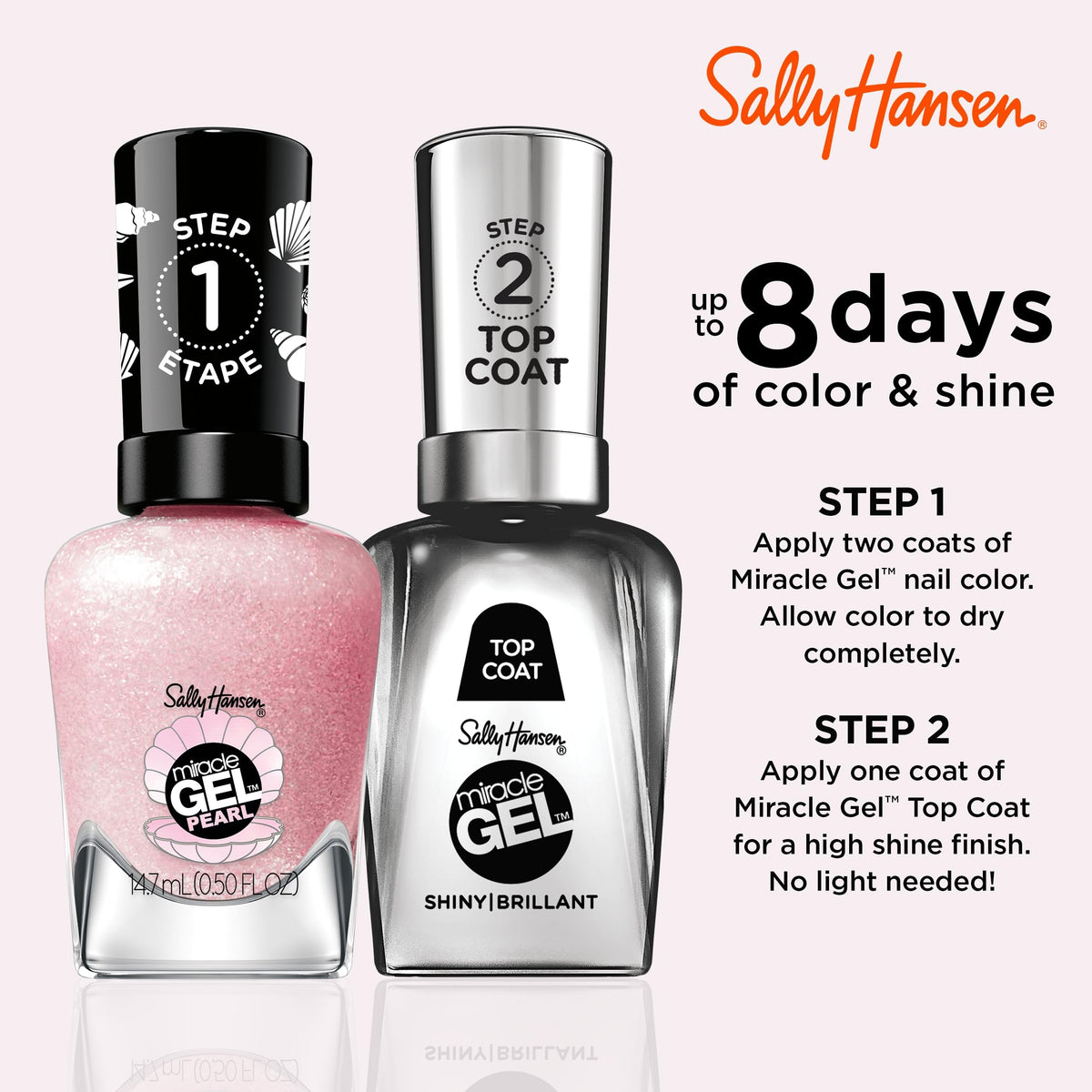 Sally Hansen Miracle Gel Pearls Nail Polish 906 Pink Sand bottle with cap