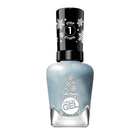 Sally Hansen Miracle Gel shimmery blue nail polish front view