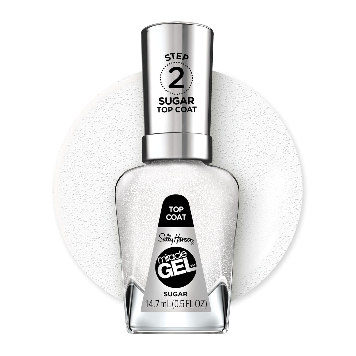 Sally Hansen Miracle Gel Sugar Top Coat front view with glitter finish