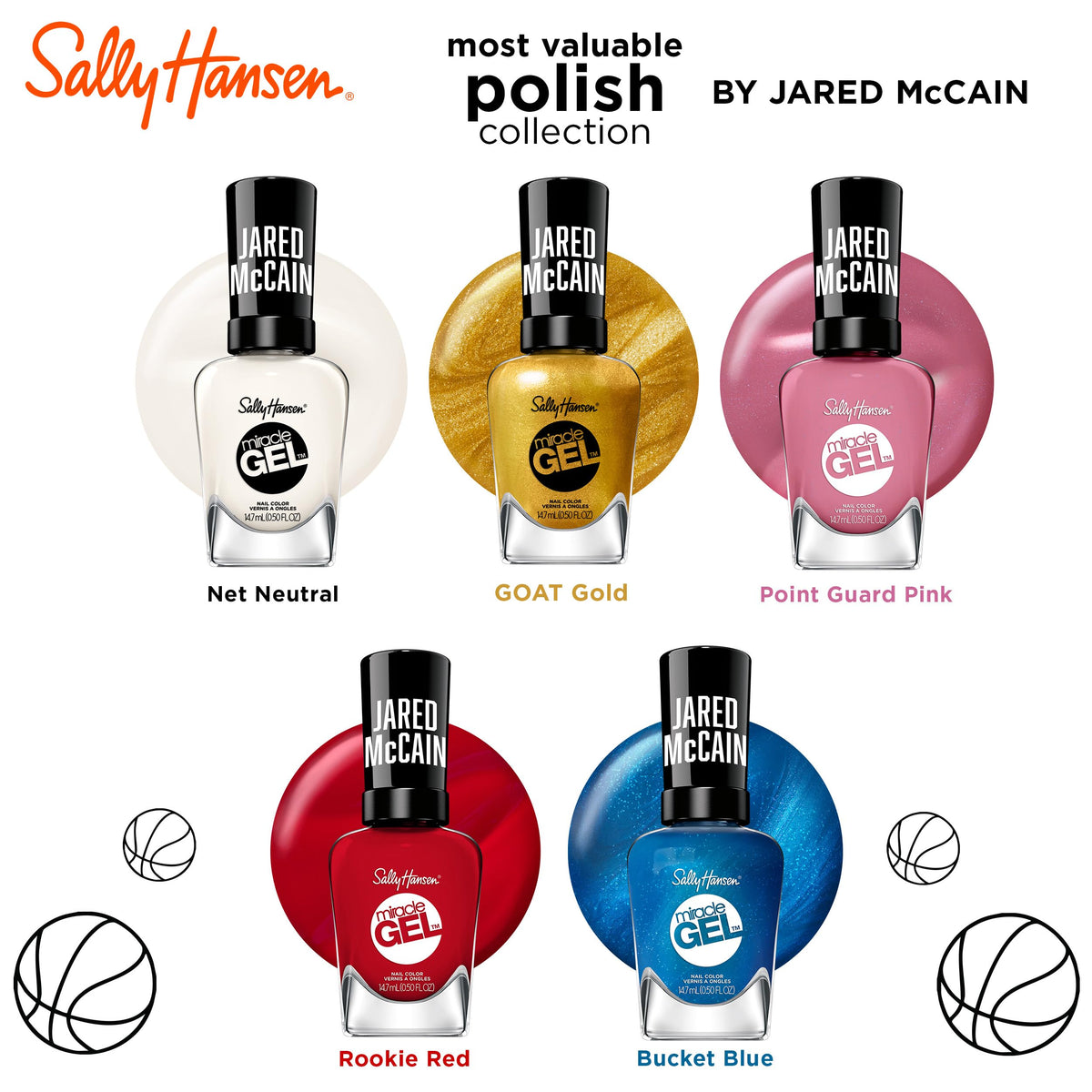 Sally Hansen Miracle Gel x Jared McCain trio set with shiny top coat