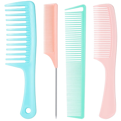 SALON SILK 4PCS Professional Comb Set including wide tooth and rat tail combs