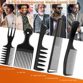 SALON SILK 5 Pcs Hair Comb Set for Men, medium-tooth comb side view