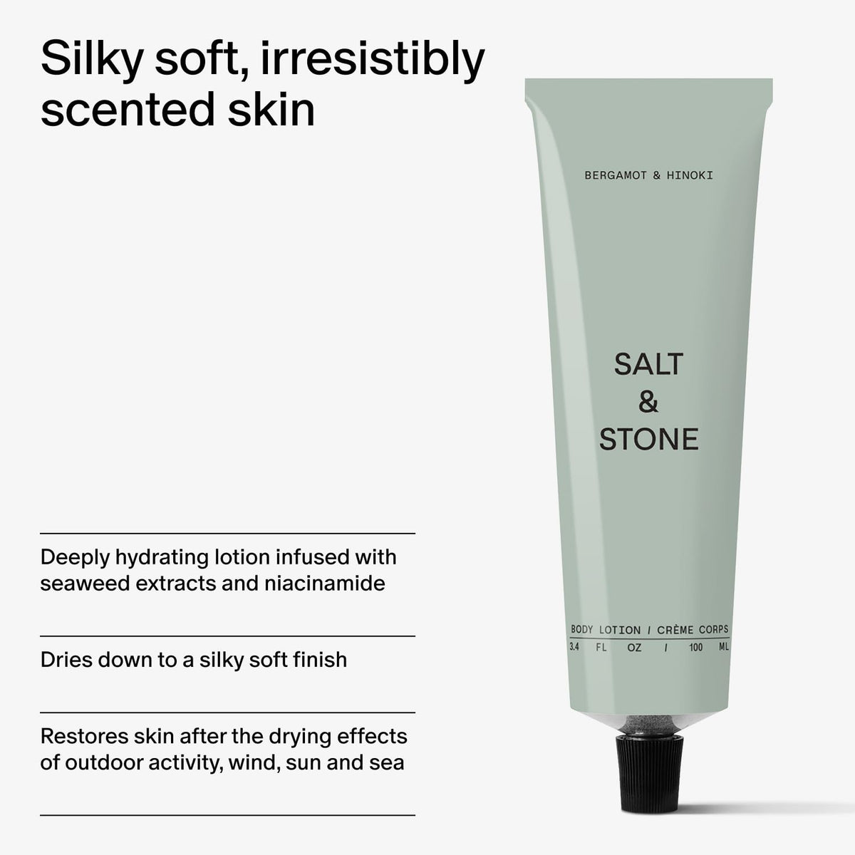 Salt & Stone Body Lotion 3.4 fl oz on a bathroom shelf