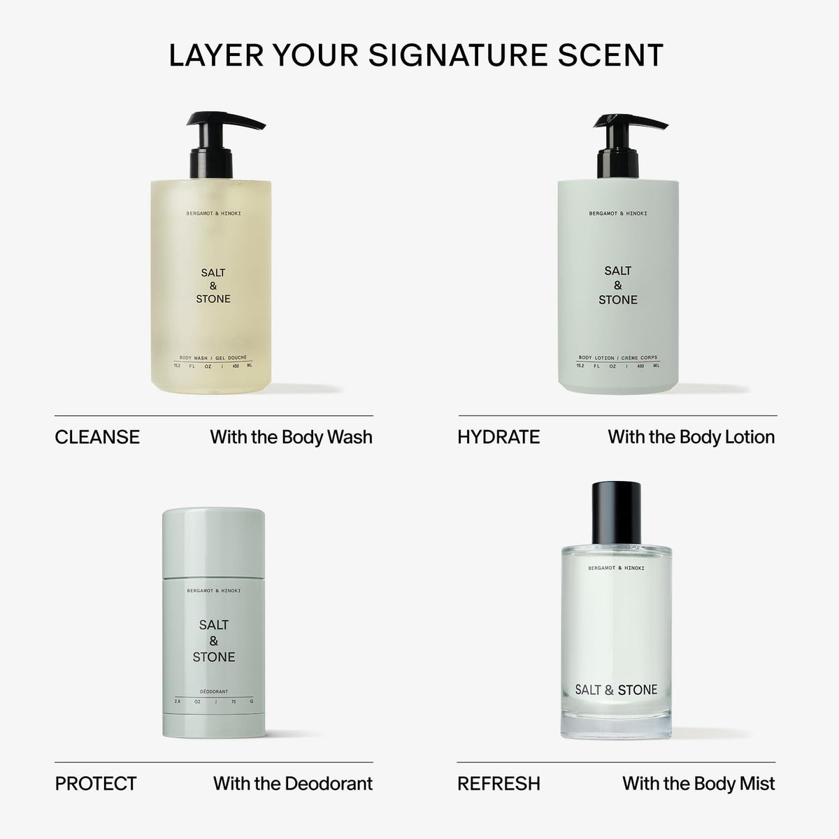 Salt & Stone Body Lotion 3.4 fl oz with a hinoki wood background