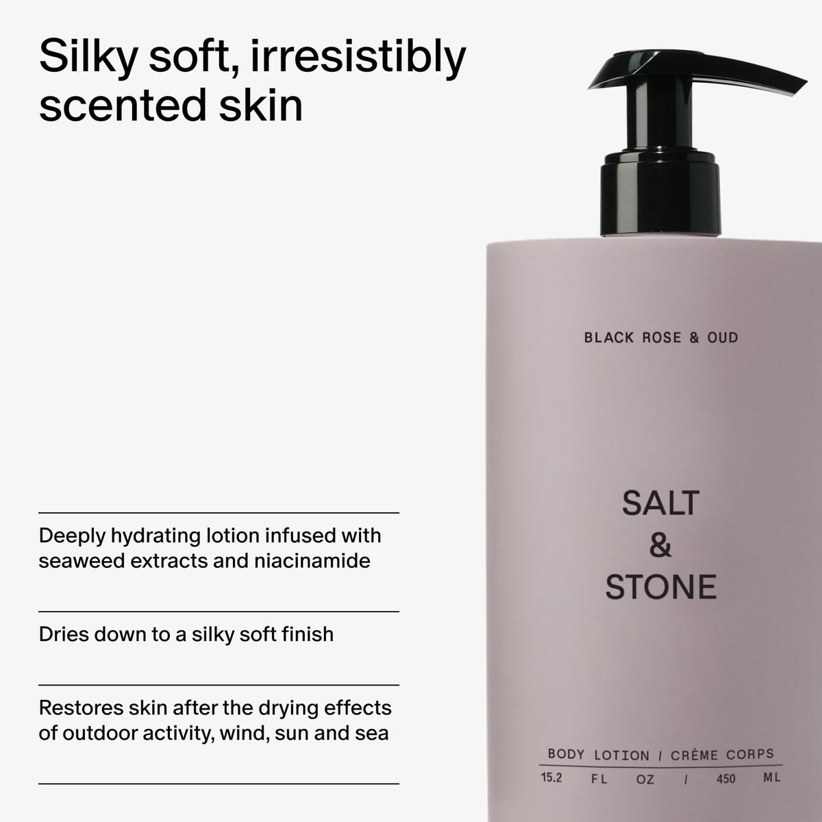 Salt & Stone Body Lotion Black Rose & Oud packaging details