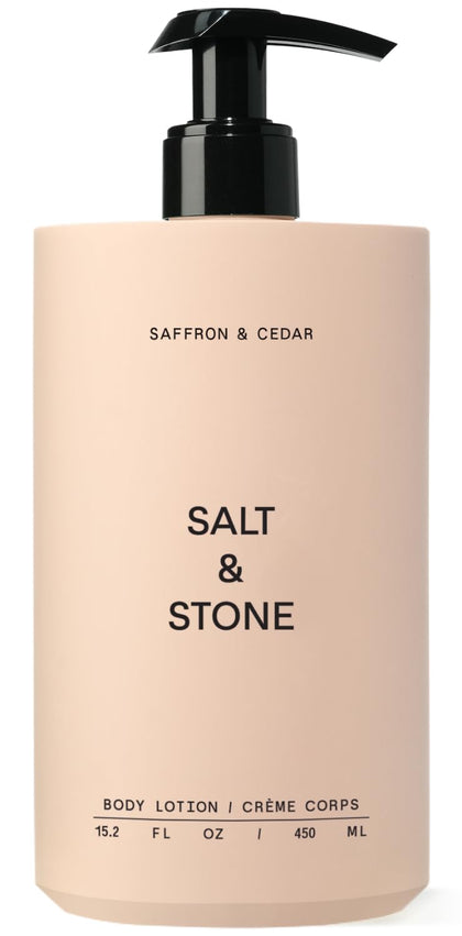 Salt & Stone Body Lotion front view with Saffron & Cedar scent