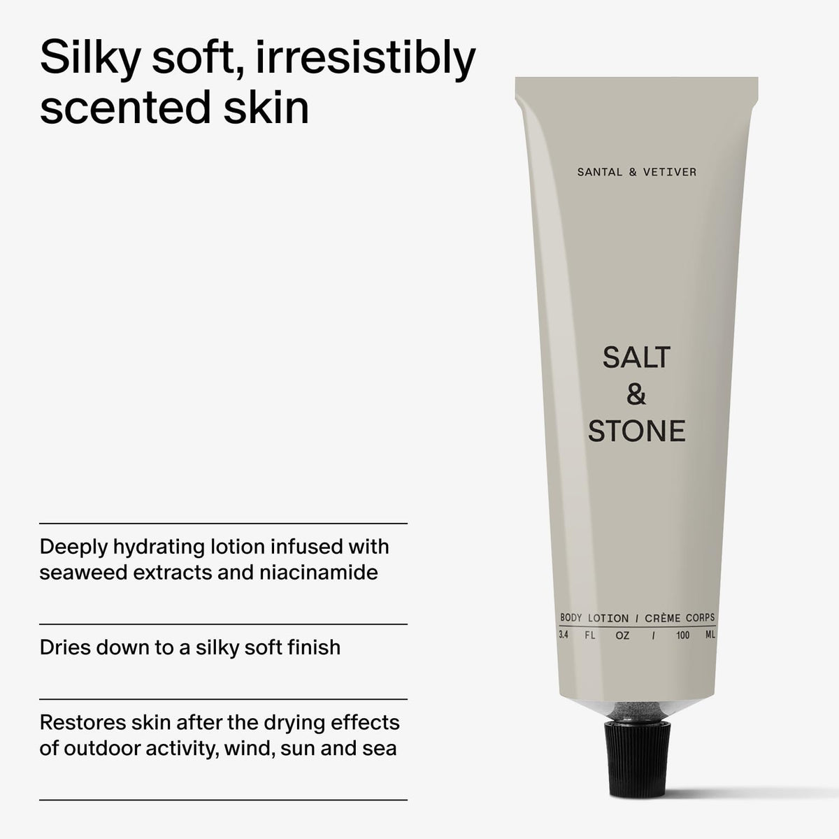 Salt & Stone Body Lotion Santal & Vetiver application on skin