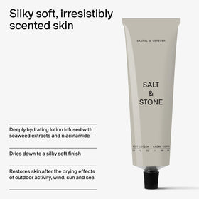 Salt & Stone Body Lotion Santal & Vetiver application on skin
