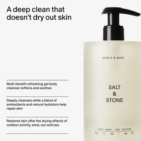 Salt & Stone Body Wash Neroli & Basil in shower setting
