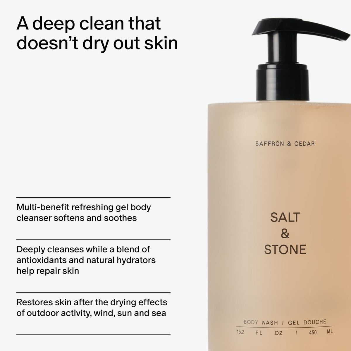 Salt & Stone Body Wash Saffron & Cedar back view