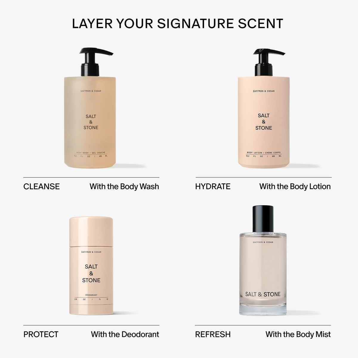 Salt & Stone Body Wash Saffron & Cedar with fresh ingredients