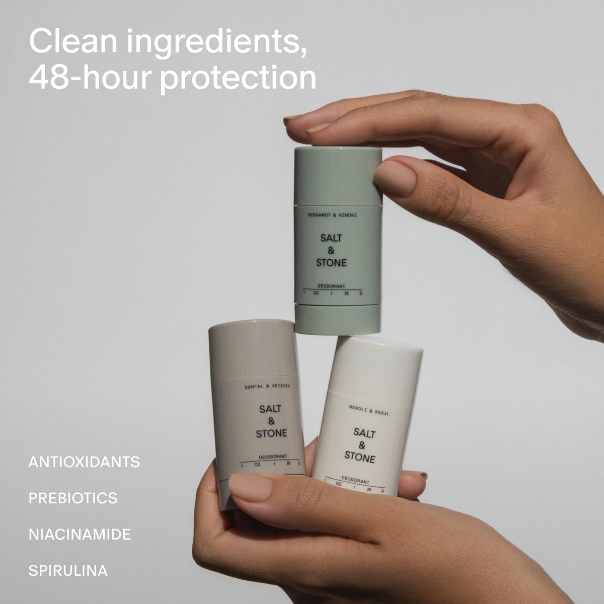Salt & Stone deodorant in crisp, green Neroli & Basil scent