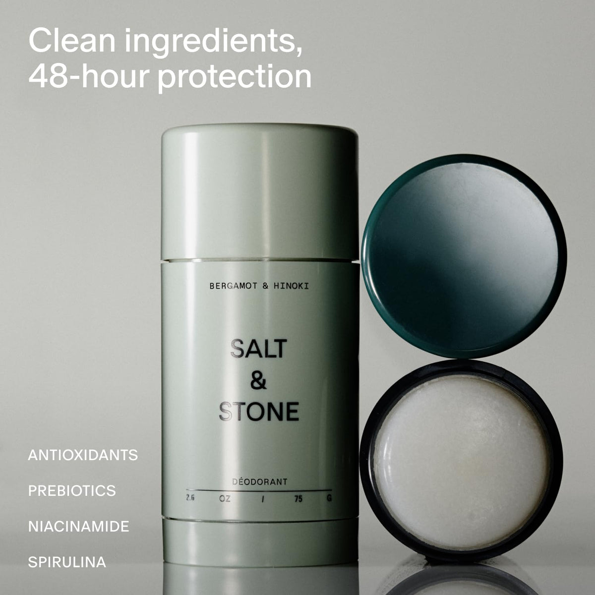 Salt & Stone deodorant stick in warm, woody Santal & Vetiver scent