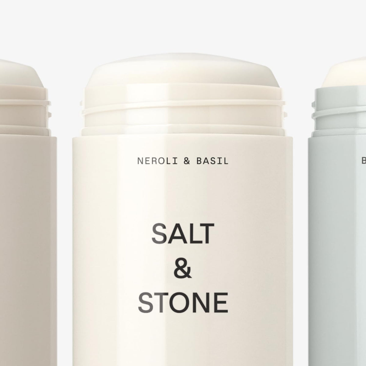Salt & Stone deodorant trio set displayed on a bathroom shelf