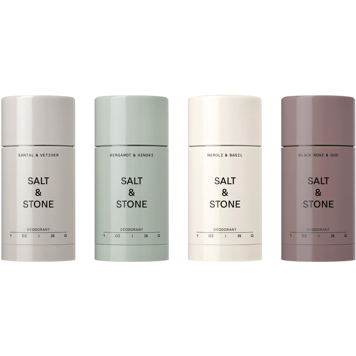 Salt & Stone Travel Size Deodorant Set front view with four scents