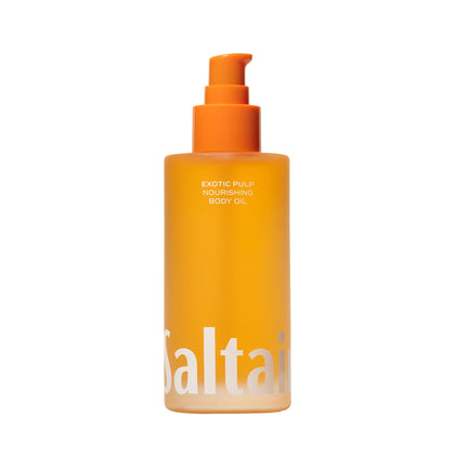 Saltair Body Oil 4 fl oz front view with tropical design