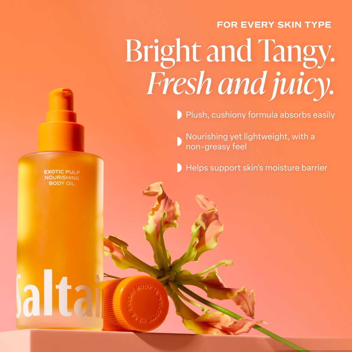 Saltair Body Oil in a bathroom setting after shower