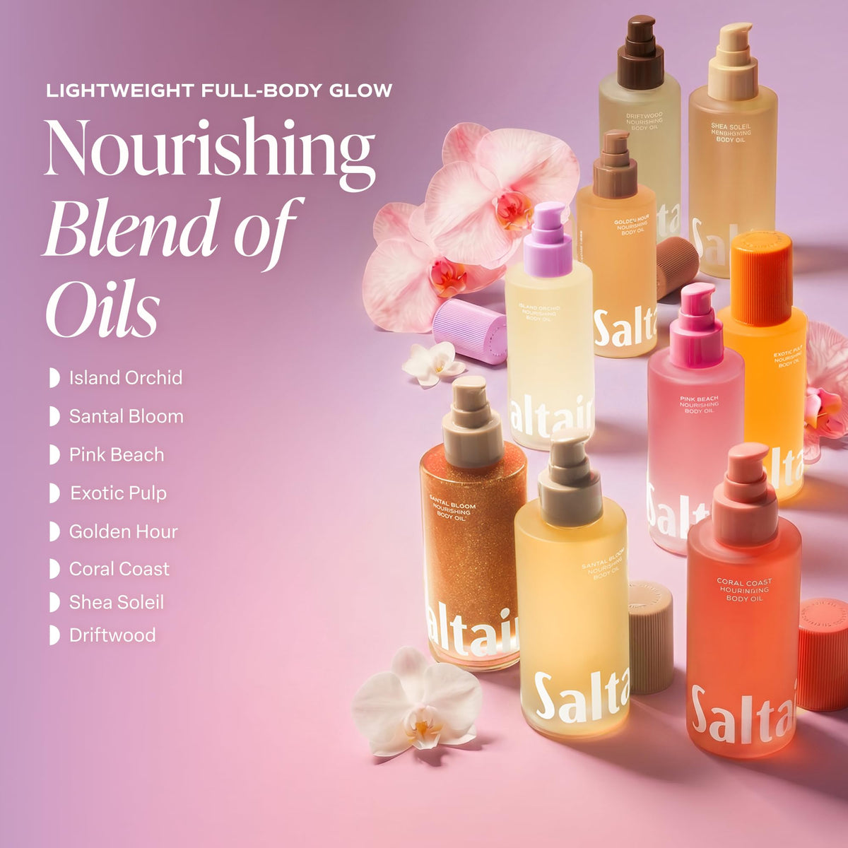 Saltair Body Oil Island Orchid lifestyle scene in bathroom