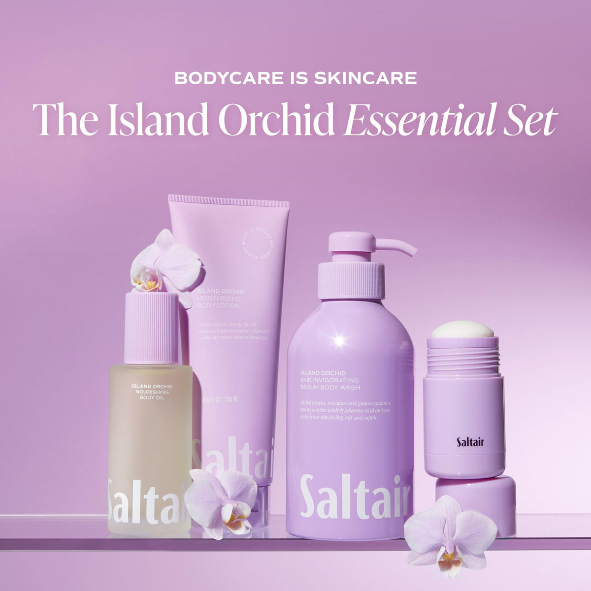 Saltair Body Oil Island Orchid with product texture on skin