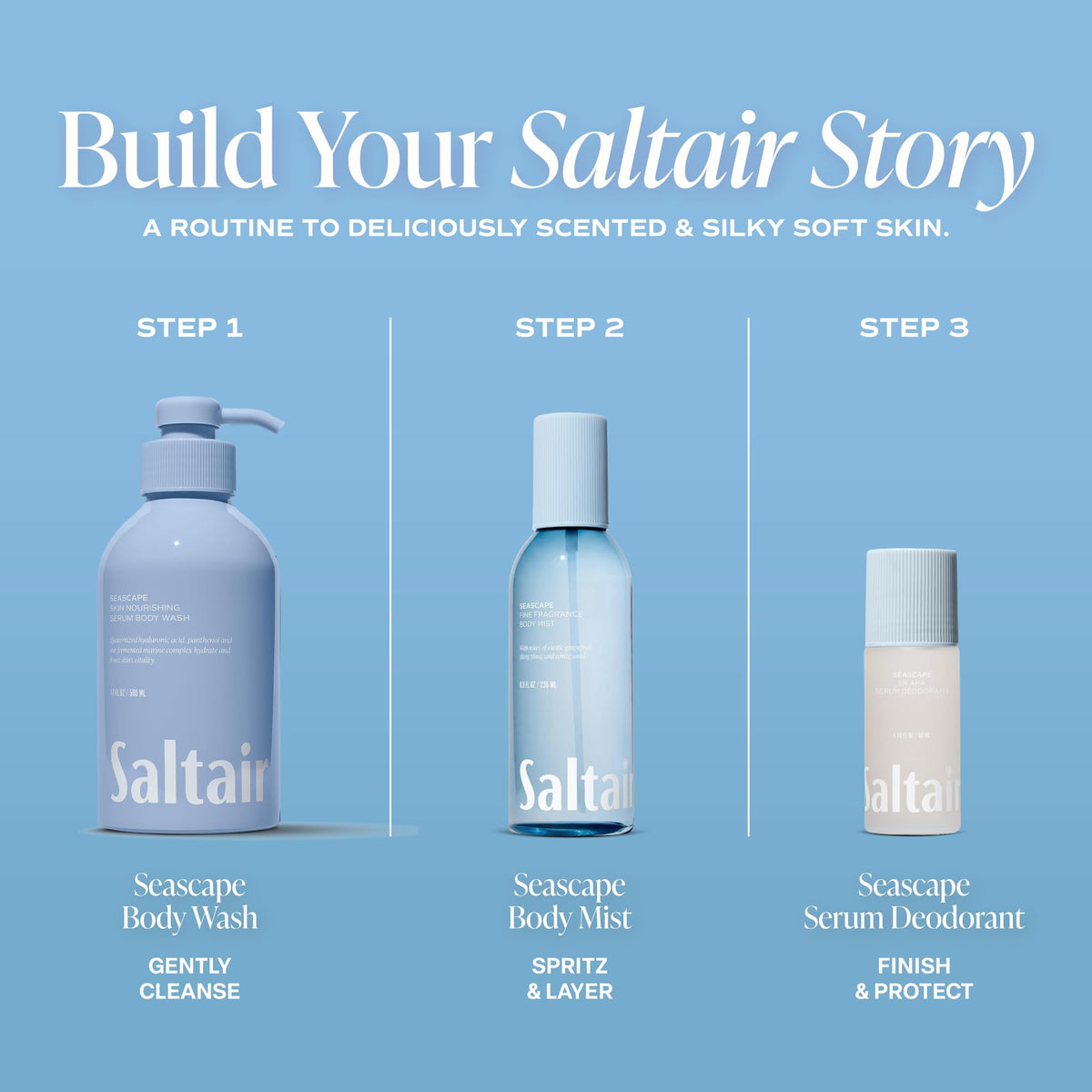 Saltair Body Wash 2-Pack with a beach background