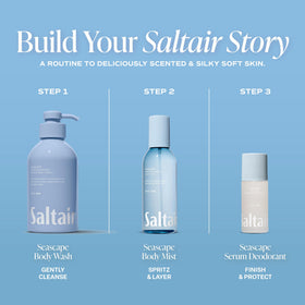 Saltair Body Wash 2-Pack with a beach background