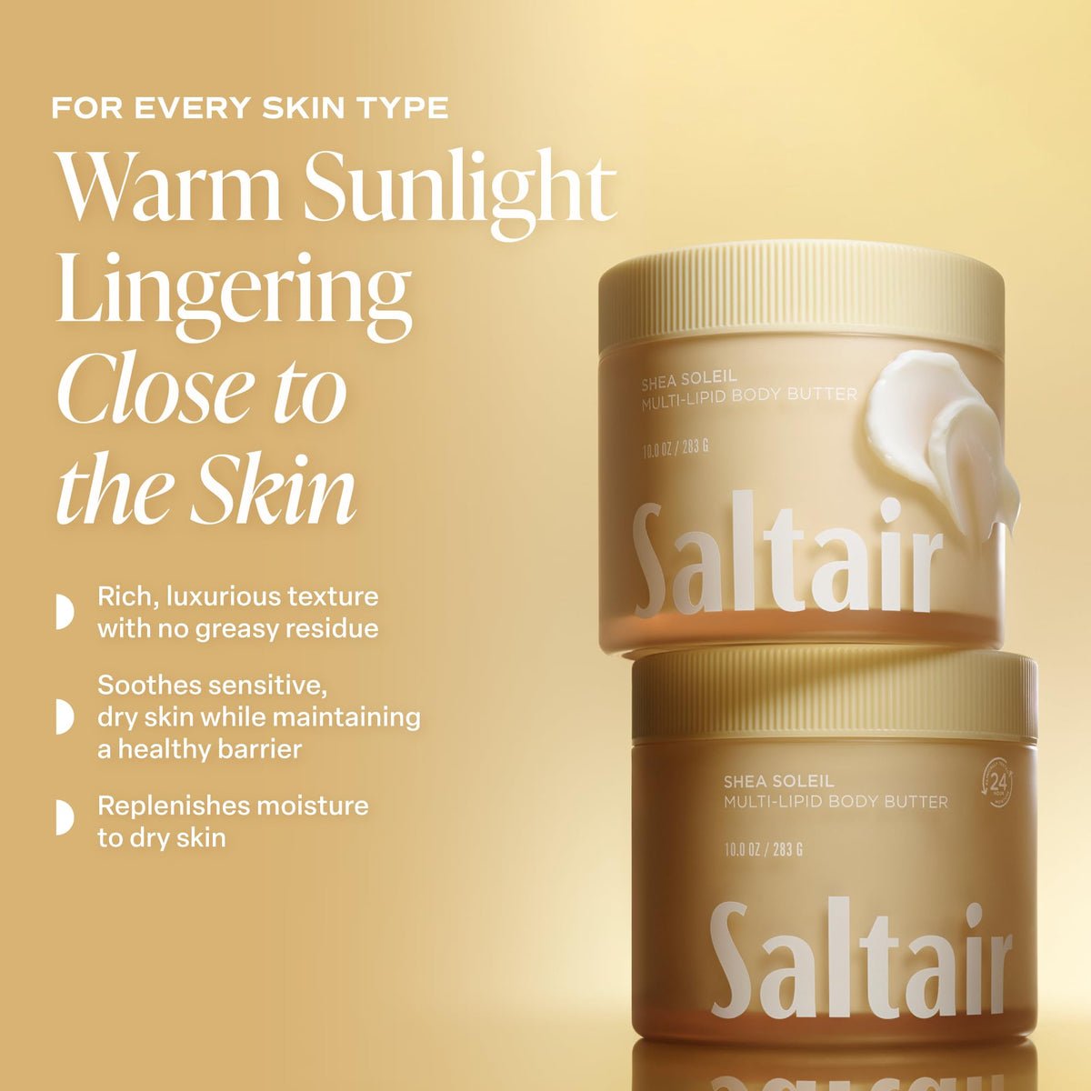 Saltair Multi-Lipid Body Butter 10 oz on a bathroom counter