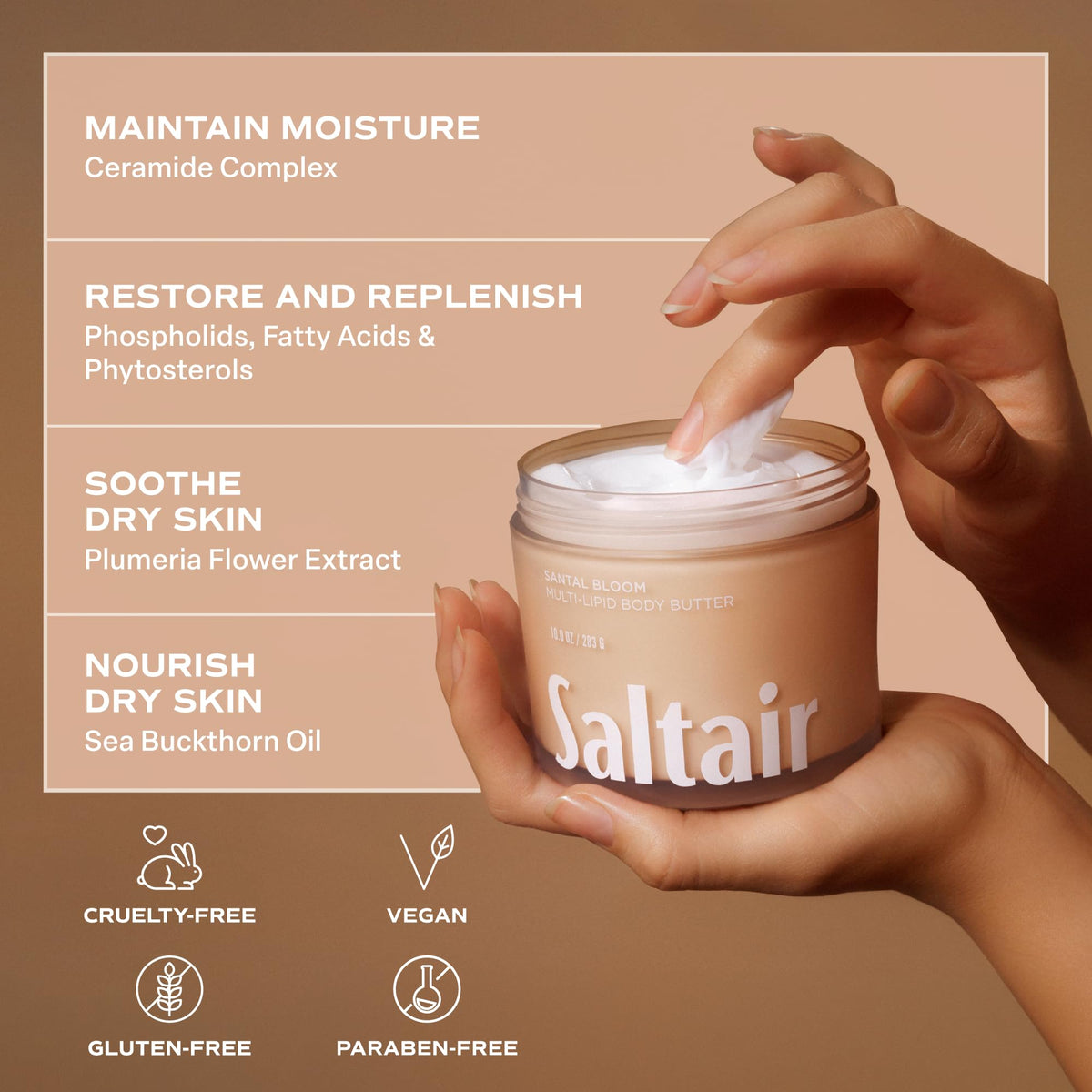 Saltair Multi-Lipid Body Butter Santal Bloom lifestyle scene