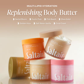 Saltair Multi-Lipid Body Butter Santal Bloom on a wooden table