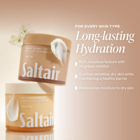 Saltair Multi-Lipid Body Butter Santal Bloom with floral background