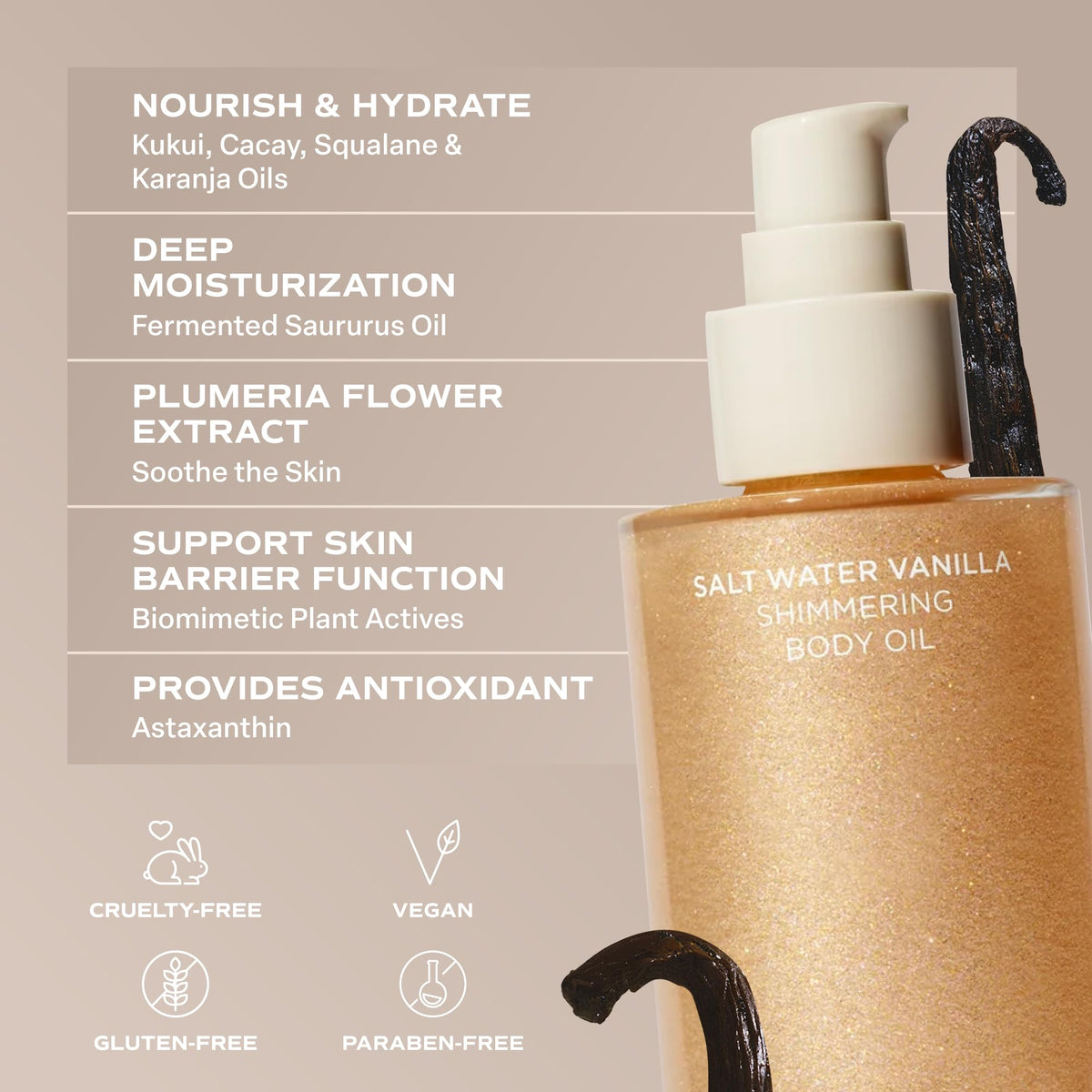 Saltair Shimmering Body Oil with sea salt and vanilla flowers