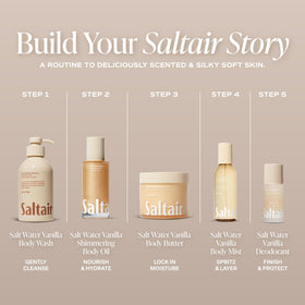 Saltair Shimmering Body Oil with tropical background