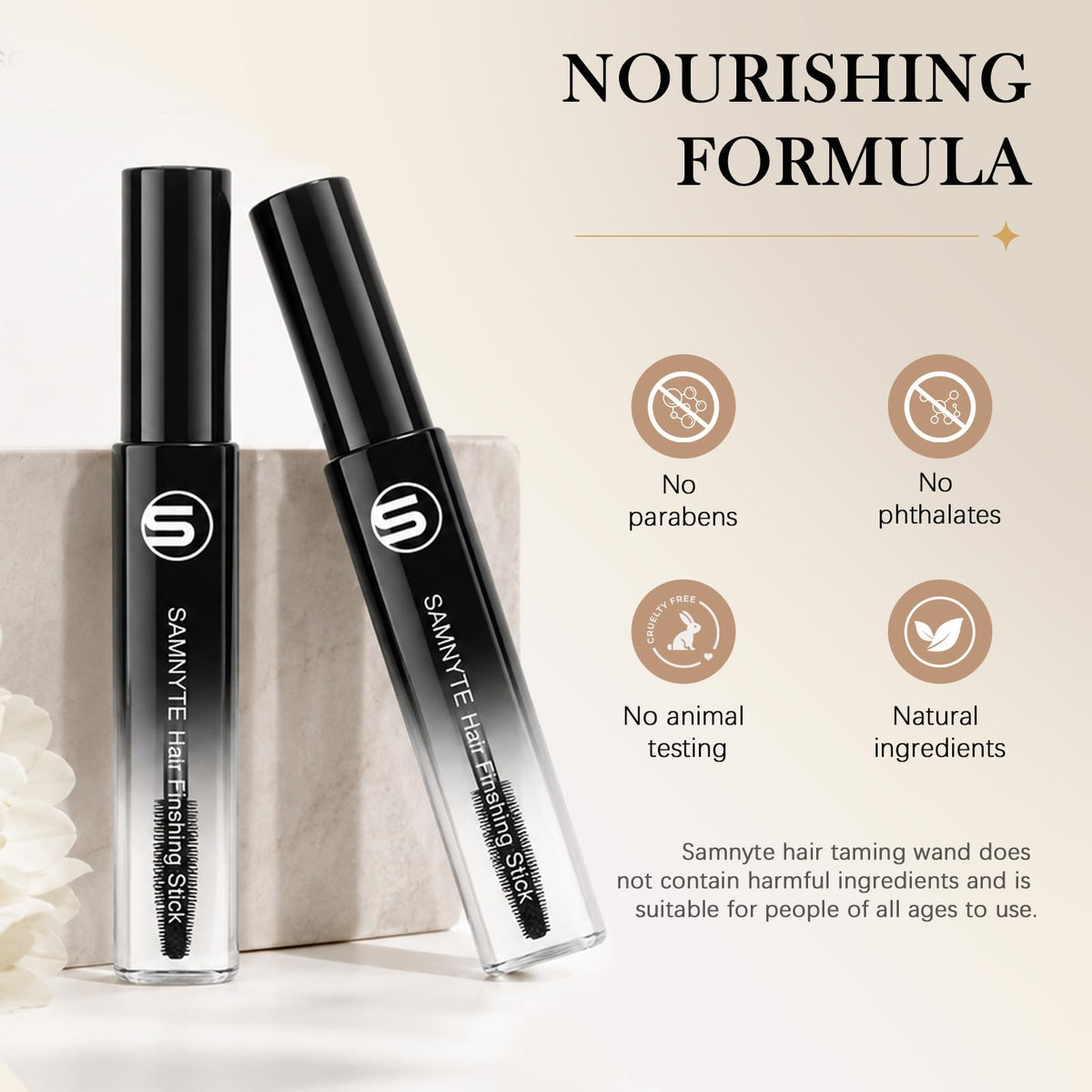 Samnyte Hair Finishing Stick with brush applicator close-up