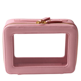 SANHECUN Toiletry Bag Pink front view with transparent window