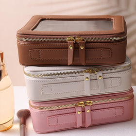 SANHECUN toiletry bag side view with golden zippers