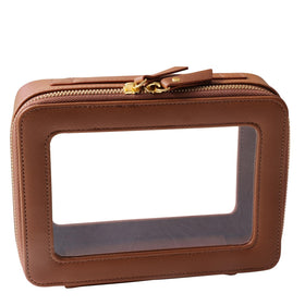 SANHECUN waterproof toiletry bag front view in brown