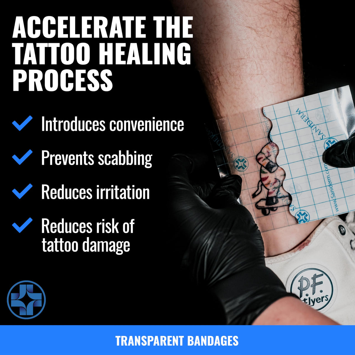 Saniderm bandage applied on a fresh tattoo