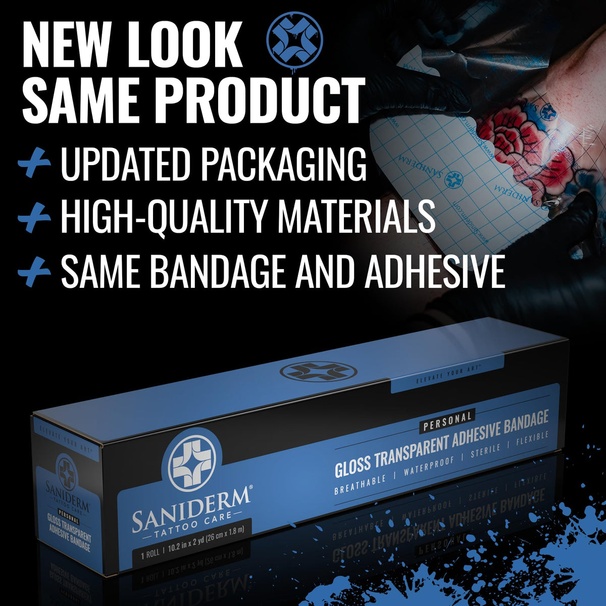 Saniderm Tattoo Aftercare Bandage packaging with product details