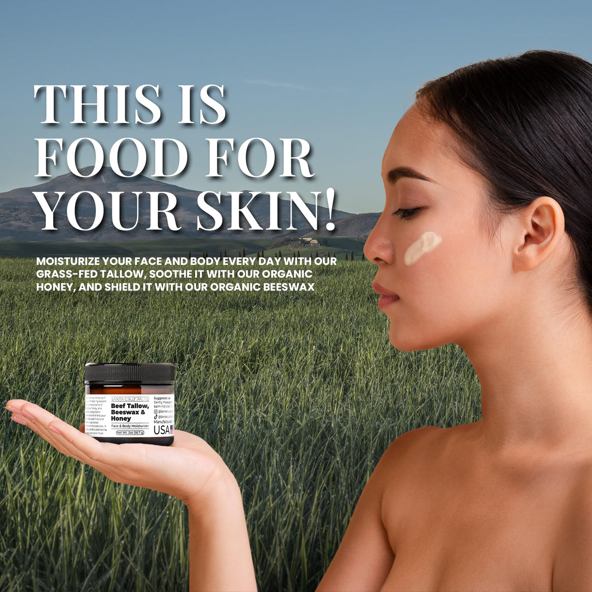 Santa Cruz Paleo Beef Tallow Face Moisturiser on a wooden surface