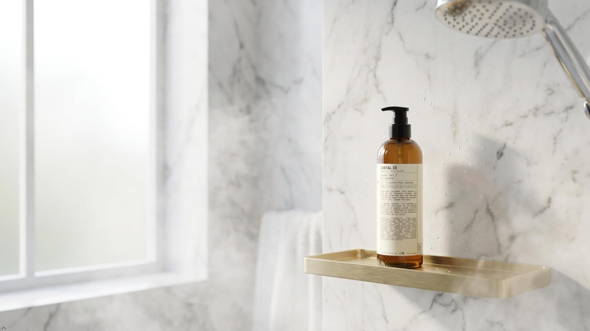 Santal 33 Shower Gel in a luxurious bathroom setting